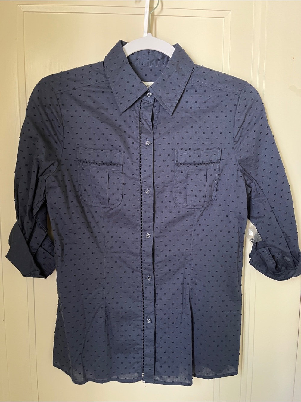 Vintage Merona Navy Blue Microdot Button-Down Shirt Eyelash Size XS NWT Long Sle